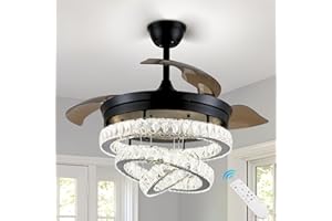 DIISUNBIHUO LED Kristall Deckenventilator mit Licht & Fernbedienung – 42″ (≈107 cm) Schwarzer Kronleuchter Ventilator, 6 Geschwindigkeiten, dimmbar, Timer, leise, umkehrbar – für Schlafzimmer & Wohnzimmer