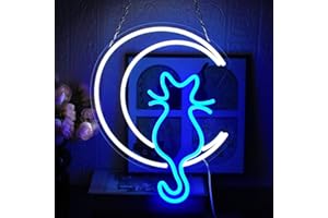 UExnkj-Y Chat de Lune Enseigne Néon Cat Néon Enseignes Bleu Blanc Enseigne Lumineuse Néon Variable USB pour Chambre à Coucher, Salon, Chambre D'enfant, Animalerie, Fête, Club (moon cat)