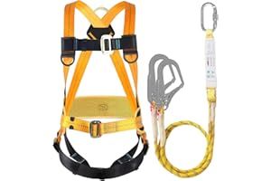 BWISUP Safety Harness Kits with Lanyard, Full Body Fall Safety Arrest Protection Kit With 2 Hook and 2 2m Lanyards, Adjustable Waist Belt, for Aerial Work, Climbing Harness Load-Bearing 100KG/220lb