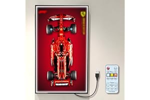 NOVDA Cadre Compatible avec Ferrari FS-24 F1 42171, avec Cadre LED Tableau de présentation pour Formule 1 Support Mural de Voiture 75 x 45 cm (télécommande et Cadre)