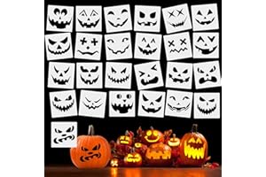VOKMON 25 Pieces Reusable Pumpkin Carving Halloween Drawing Pumpkin Face Stencils Plastic Halloween Theme Stencils Halloween Decorative Painting Template for DIY Painting Crafting Halloween Window Stencils