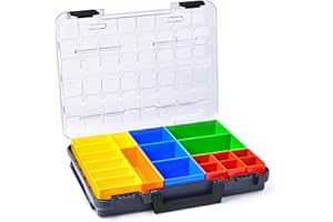 WFIX Skrzynka asortymentowa przezroczysta ze składanym uchwytem | Bosch Sortimo T-BOXX w zestawie Insetbox T2 | pudełko do sortowania śrub małe | idealne pudełko na śruby do przechowywania