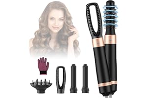 Bwaliffury Set Cepillo de Aire Caliente,Cepillo Secador de Pelo 5 en 1,Air Styler Set,Secador Moldeador Cepillo Alisador 1000W,Iones Negativos Rizador,3 Temperaturas&5 Accesorios, Seca, Alisa, Volumen