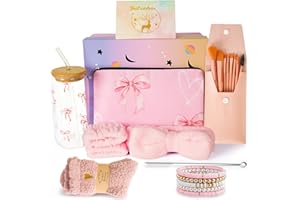 LURICO Regali per Ragazze Adolescenti 9 10 11 12 13 14 15 16 Anni, Regalo di Compleanno Ragazza con Tazza di Vetro con Cannuccia e Coperchio, Pennelli da Trucco Borsa Cosmetica Bracciali Calzini Carta