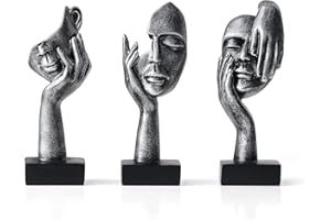 Marimor Statuen und Skulpturen 3er Set Dekofiguren Skulpturen deko modern Statue deko und Skulptur deko und Büste deko für Büro Wohnzimmer Schlafzimmer Regal Deko Skulptur Wohnzimmer (Silber B)