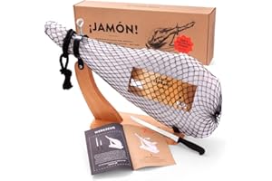 ‎JAMON.DE Jamon-Box Nr. 2 - Serrano-Schinken 6,5kg im Geschenk-Set mit Zubehör - 12 Monate gereifter Hinterschinken aus Spanien inklusive Schinkenständer, Schinkenmesser & Schneide-Anleitung von jamon.de
