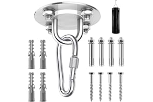 Awroutdoor Tarea Pesada Ganchos de Techo, Anclaje de Techo Acero Inoxidable, Anclaje con 4 Tornillos para Hormigón y Madera Yoga, Hamacas, Sillón Colgante, Sacos de Boxeo, Capacidad 400Kg