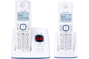 ALCATEL F530 Voice Duo - Telefono fisso cordless DECT con segreteria - Grande display retroilluminato - Vivavoce - Funzione blocco chiamate - 2 tasti di memoria diretta - 2 portatili - Bianco/Blu