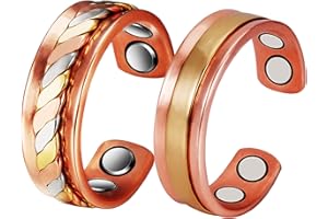 YINOX Lot de 2 anneaux magnétiques en cuivre avec 4 aimants pour homme antique, réglable, soulagement de la douleur pour l'arthrite, Cuivre, Cuivre