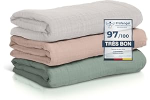 furora BABY Lange Bebe 80x80 cm, Mousseline (très Doux) en Coton Biologique (Oeko TEX 100 + GOTS) | Langes Coton bébé, Mousselines emmaillotage Bebe - Lavable à 60° (Vert + Beige)