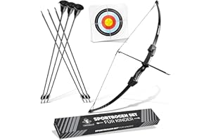 BOWRILLA® Set Arco e frecce per bambini | Arco sportivo per principianti con 6 frecce, ideale per bambini e ragazzi dagli 8 ai 15 anni | Arco per bambini ricurvo a 3 pezzi per destri e mancini