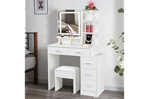 Puselo Modern Dressing Table,Dressing Tables with Lighed mirror,Vanity Desk Makeup Table with Drawers,Sliding Mirror & Cushioned Stool for Bedroom (Modern 3080led)