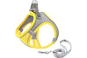 GIAPINST Arnés para Perros, Correas para Chalecos para Mascotas Ajustables, con Mallas Transpirables y Tiras Reflectante, para Perros y Gatos Pequeños y Medianos (XS, Amarillo-Gris)
