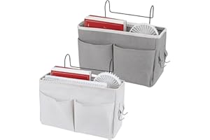 95Street 2 pezzi tasca per letto,organizer per mensole in tela impermeabile, cesto da letto, comodino, tasca da letto per scuola di ufficio a casa (grigio, bianco)