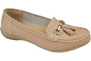 Jo & Joe Stile Nautico da Donna in Pelle Scarpe Piatte Mocassini Color Moca