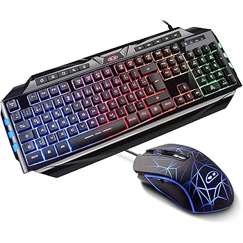 RK400 Rainbow LED Backlit Gaming Keyboard Mouse Combo Bundle UK Layout ...
