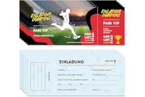 SUPRELUCK 12x Eintrittskarte Fussball Einladungskarten Kindergeburtstag Junge, Partyeinladungen Einladungskarten Geburtstag für Jungen und Mädchen - Fussball Deko Geburtstag Kinder