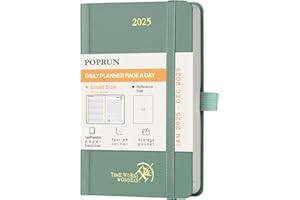 POPRUN Kalendarz 2025 Dzienny Mały, 16 x 10,5 cm, Twarda Okładka 25, Daily Planner 2025 z Perforowanymi Rogami i Wstążką Zakładką, Zielony Midnight