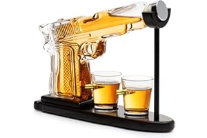 Whisky & Wine Rifle Carafe Pistol Whisky Decanter Set - Cadeaux pour hommes - 300ml - Coffret cadeau d'anniversaire - Y compris 2 verres à whisky - Whisky Schnapps Decanter
