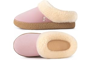EverFoams Women's Microsuede Slippers Comfy Memory Foam Non-slip Indoor House Shoes with Fuzzy Collar