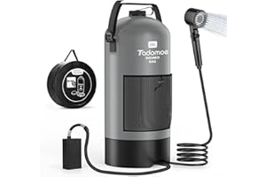 Tadomoe 20l Douche Solaire Camping avec Pompe, 2000mAh Douche Portable Chauffante avec Sac et buse pour extérieur Camping, Randonnée et Car