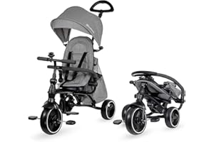 Kinderkraft JAZZ, Tricycle Enfant Évolutif, 4 en 1, Vélo, Accessoires, Gris