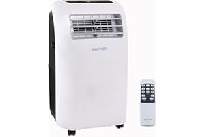 SereneLife Climatiseur Mobile Silencieux,7K BTU, Climatiseur Portable 3-en-1 avec Fonction Déshumidificateur Intégrée, Mode Ventilateur, Télécommande, Kit d'Évacuation Complet pour Fenêtre,Blanc