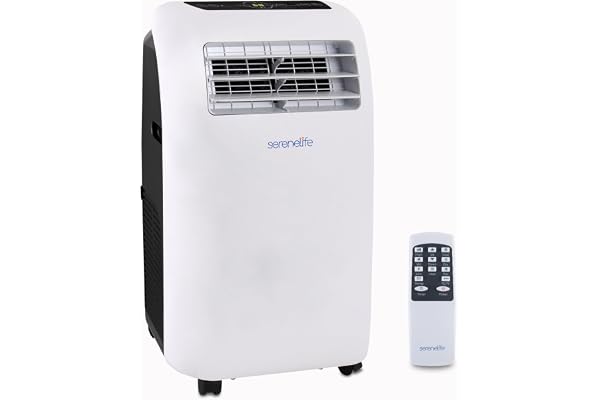 SereneLife Climatiseur Mobile Silencieux,7K BTU, Climatiseur Portable 3-en-1 avec Fonction Déshumidificateur Intégrée, Mode Ventilateur, Télécommande, Kit d'Évacuation Complet pour Fenêtre,Blanc