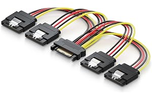 deleyCON 0,15m S‑ATA Y‑Strömadapter - 1x SATA Hona till 4x Hane - för Intern HDD SSD - Strömförsörjer upp till 4 Enheter