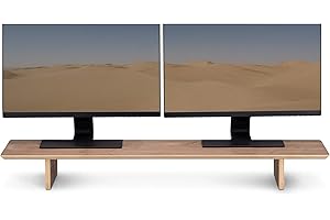 Navaris Podwójny uchwyt na monitor - biurko komputerowe, drewno orzech i brzoza, stojak na biurko komputerowe, stojak na biurko - 109 x 23 x 12 cm, 53516.05_M001251