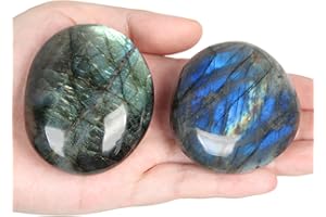 ORIENTREA Labradorit Stein Handschmeichler - 2 Stück Labradorit Kristallstein Nature Edelsteine, Seifenstein, Glatter Heilkristall, Sorgenstein