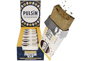 Pulsin - Vanilla Choc Chip Vegan Protein Bars - 18 x 50g - 13.4g Protein, 5g Fibre, 238 Kcal Per Serving - Gluten Free, Plant Based, Palm Oil Free and Dairy Free Snack Bar