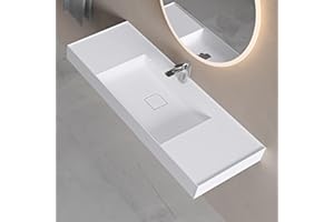 doporro Lavabo Suspendu avec Bonde Vasque à Poser Blanc Mat 120x46x12cm Lave Mains Rectangulaire avec Perçage de Robinet Colossum630