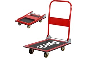 Panana Platform Truck, Foldable Trolley with 150kg Load Capacity, Push Hand Cart, Flat Bed Moving with Swivel Wheels for Loading and Storage Red