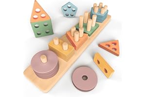 Sweety Fox Giocattoli Montessori da Impilare e Ordinare 1 2 3 Anni - Gioco di Attività e Sviluppo in Legno Colori Pastello - Giochi Montessori per i Piccoli 1 Anno