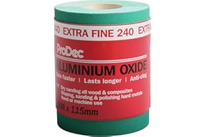 ProDec 10m Rotolo 240 Grana Extra Fine Verde Ossido di Alluminio Carta abrasiva per la levigatura di legno, vernice, gesso, stucco, metallo e altro, larghezza 115mm