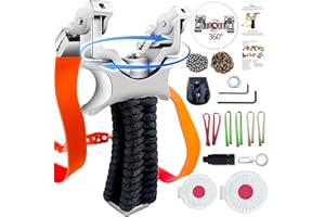 Feeoc Zwille Steinschleuder Profi Set, Schleuder Der Bugkopf kann um 360 Grad gedreht Werden,Sport Outdoor Slingshot mit 6 Gummibändern 100 Tonkugeln und 100 Stahlkugeln und Anwendungstipps-Anleitung