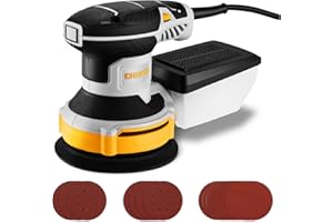 DEKOPRO Lijadora Orbital 300W, 6 Velocidades, 14000 RPM, Lijadora Eléctrica Ideal para Superficies de Madera y Acero con 16 Hojas de Papel de Arena（Gris amarillento）
