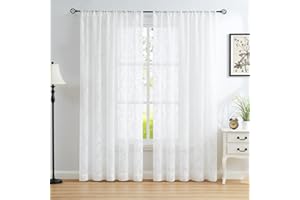 Abstractex White Lace Net Curtains for Living Room 72 Inches Damask Floral Sheer Panels for Bedroom Luxury Vintage Light Filtering Victorian Window Treatment Sets Rod Pocket, 54" W 2 Panels