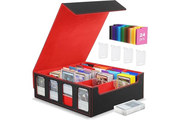 MoKo Boîte de Rangement pour Cartes à Collectionner, 3000+ Cartes MTG avec 24 Séparateurs & 4 Supports de Carte, Étui de Cartes avec Fenêtre d'Affichage pour Carte de Jeu Magiques, YugiOh, Noir+Rouge