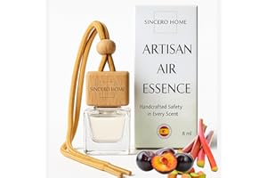 Désodorisant voiture Sincero Home, fait main, Prune & Rhubarbe, aromathérapie écologique avec bouchon bois et flacon en verre, parfum fruité longue durée pour voiture, maison, armoire, salle de bain
