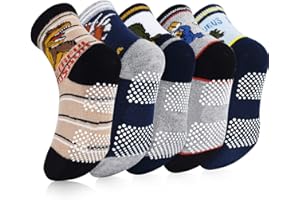 OOPOR Niños Antideslizantes Algodón Calcetines Tobilleros - Acogedor Vestir Colores Marvel Goma Correr Sport Socks Fornite Disfraz Novedad Dinosaurios Coche 5 Pack Tela Futbol Casa Navidad 0-12 Años