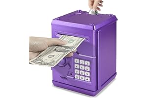 HABENY Piggy Banks Money Banks Electronic Code Lock with Password Box Mini ATM Money Save for Paper Money and Coins, Best Gift for Kids Boys & Girls (Purple Gold)