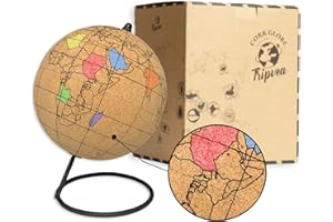 TRIPVEA® Vintage-Weltkugel aus Kork zum Ausmalen - Dekorative Weltkarte zum Thema Reisen - Spielerische und kreative Geschenkidee für Kinder - Größe = 20 cm + Filzstifte