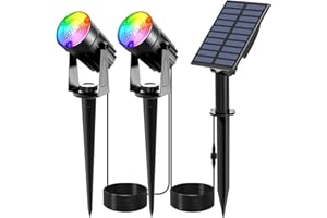 T-SUNUS Lampe Solaire Exterieur Couleur, Spot Solaire Exterieur RGB Projecteur Solaire Exterieur IP65 imperméables Éclairage mural Auto On/Off avec 6 Couleurs