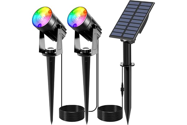 T-SUNUS Lampe Solaire Exterieur Couleur, Spot Solaire Exterieur RGB avec 6 Couleurs 2 Modes d'Éclairage, Etanche IP65 pour Jardin Allée Noël Halloween
