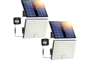 Giliwosy Focos Led Exterior Solares, Luz Solar Exterior con Sensor de Movimiento con 2000mAh Batería Recargable, 4 Modes, IP65 Impermeable, Cable de 5M, Luces Led para Jardín, 2 Piezas