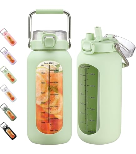 HYDRAGLAZIC 1900 ml glazen drinkfles met rietje en roestvrijstalen