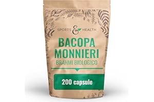 CDF SPORTS & HEALTH SOLUTIONS Capsule di Brahmi - 200 Capsule - Integratore Memoria - Bacopa Monnieri Perfettamente Dosata - 1000 mg di Polvere di Brahmi al giorno - Biologico - Vegan - Senza additivi - Ingredienti naturali