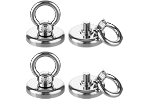 KYGNE Stark Neodym Ösenmagnet, Zugkraft 95LB(43KG) Starke Neodymium Magnet runder Seltenerdmagnet N52 Magnet Hake mit Senkloch-Augenschraube für Magnetfischen, Schatzsuche, 32 mm Durchmesser, 4pcs